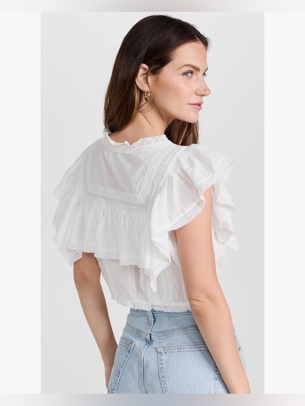 NWT [LoveShackFancy] Nora Heritage White Flutter Crop Top Women's Multiple Sizes - Picture 6 of 14